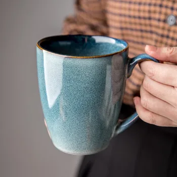 Iskandinav Vintage kahve fincanı sırlı seramik kahve kupaları ışık Lüks süt kupası çay bardağı basit seramik Drinkware SZ-CM21032213