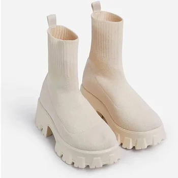 Sneakers kadın Spor Sonbahar Bahar platform ayakkabılar Kadın Beyaz Örgü Bootie Moda Elastik Çorap Zapatillas Mujer