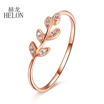 HELON Katı 14 k Gül Altın AU585 SI / H Yuvarlak 100 % Elmas Nişan Yüzüğü Trendy Güzel Jewely Zarif Benzersiz Hediye Düğün yüzük