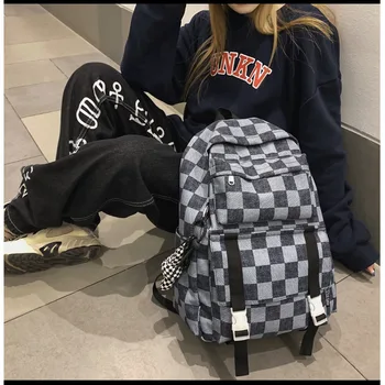 Yeni Büyük Kapasiteli Kadın Sırt Çantaları Moda Öğrencileri Tiki Çanta Genç Kız Erkek Tatlı Ekose okul sırt çantası Seyahat Çantaları