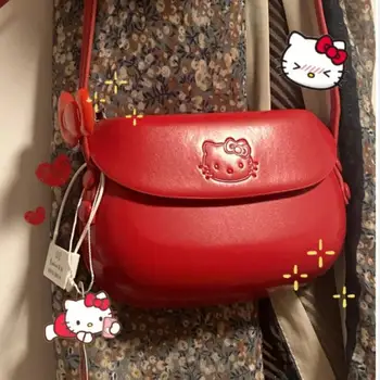 2022 Yeni Sanrio omuzdan askili çanta Hello Kitty Karikatür Sevimli Düz Renk Pu Deri Kawaii Rahat Tarzı Kadın Çantası