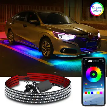 4x araba Underglow esnek şerit LED uzaktan /APP kontrol RGB LED şerit altında otomobil şasi tüp gövde altı sistemi Neon ışık