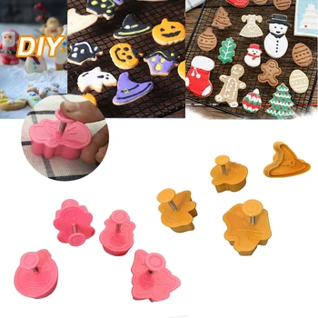 Komik Cadılar Bayramı Noel kurabiye kalıbı 4 ADET Canlı Bisküvi Kalıpları Plastik Piston Kesici Fondan Kek Kalıbı Çerez Pulları 2022 3