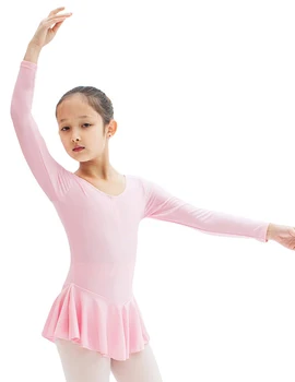 Bale dans tayt kız çocuk dans elbise uzun kollu lotus yaprağı etek kız uygulama giysi testi performans elbise c