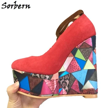 Sorbern Kırmızı Kadın Bahar Pompaları Ayak Bileği Sapanlar Ayakkabı Bayanlar Için Tasarımcı Marka Özel Renk Boyutu 10 Yüksek Topuk Yuvarlak Ayak Femmes Pompa