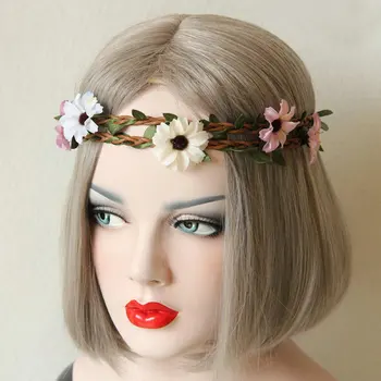 Bohemian Parlak Papatya Çiçek Kafa Bandı Elastik Headdress Çift Katmanlı Plaj Düğün saç aksesuarları Kadınlar Genç Kızlar kafa Parçası