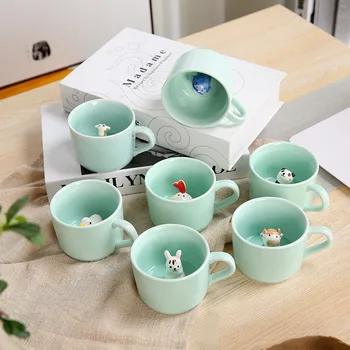 Yeni 3D Yaratıcı Seramik Karikatür Sevimli Hayvan Kahve Fincanı Kupa Çay süt kupası doğum günü hediyesi