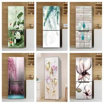 Mutfak buzdolabı mıknatısı Vinil Buzdolabı Duvar Kağıdı Tam Kapakları Kendinden yapışkanlı Lotus Çiçeği Duvar Dondurucu Filmi Dekor Posteri Çıkartması