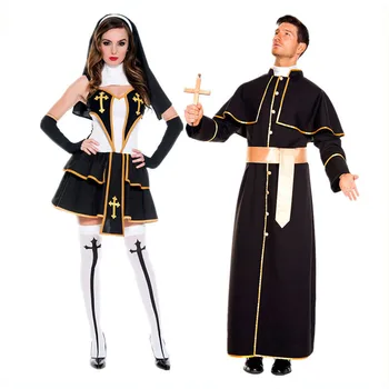 Cadılar Bayramı Yeni Cosplay Erkekler Rahip Rahibe Kostüm Elbise Çiftler Kostüm Seksi Kostüm, Sahne Kostümü 