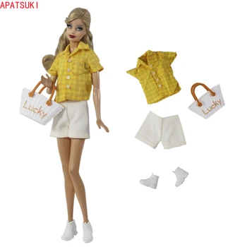 Sarı Moda Bebek Kıyafeti Barbie Giyim Seti Bluz Gömlek Şort Ayakkabı Şanslı Çanta 1/6 Bebek Aksesuarları Oyuncaklar Çocuklar İçin