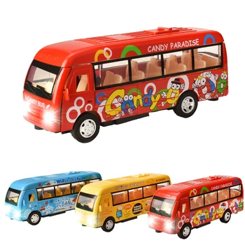 3 Renk Geri Çekme Karikatür Turizm Okul Otobüsü oyuncak araba Modeli Acousto-optik Halk Otobüsü Araçlar Çocuk Çocuk doğum günü hediyesi Bebek Oyuncak