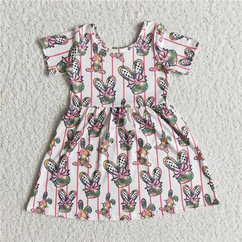 Sevimli yay tavşan bebek kız elbise 2022 yeni tasarım elbise kızlar için bahar çocuk giyim toptan paskalya kız giysileri