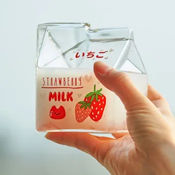Japon Cam süt kupası çocuk Yaratıcı kare kutu mikrodalga ısıtma için Uygundur İçme Süt Vantuz