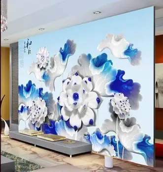 3D üç boyutlu kabartma şık zemin dekoratif boyama lotus duvar 3d duvar kağıdı çiçekli duvar kağıdı