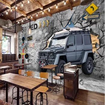 Avrupa ve Amerikan Endüstriyel Rüzgar Araba Kırık Duvar Bar Kahve Dükkanı Arka Plan Duvar Kağıdı Tamir Dükkanı Dekor Duvar Kağıdı 3D