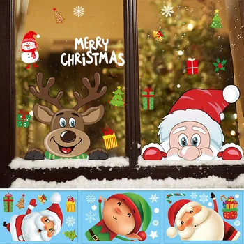 1 ADET duvar çıkartmaları 20*30cm ev dekor pencere Sticker Noel hediyesi kardan adam Noel Baba karikatür çıkarılabilir