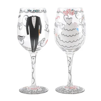 450 ml Düğün Şarap Bardağı Yapay El-boyalı Boyalı Cam Kristal Kadeh Viski Kokteyl Cam şampanya kadehi Yılbaşı Hediyeleri