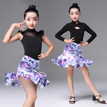 Kız Latin Dans Elbise Uzun Kısa Kollu Uygulama Dans Latin Etek Balo Salonu Performans Giyim Çocuk Moda Elbise