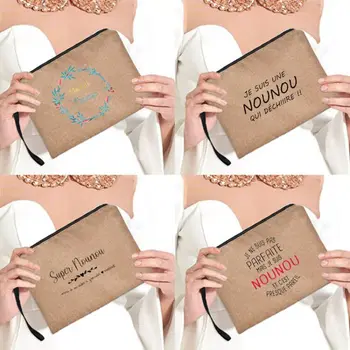 Süper Nounou Baskı Seyahat Taşınabilir Bayanlar Kozmetik Çantası Kızlar Makyaj Çantaları Kozmetik Saklama Torbaları keten çantalar Sevimli Cüzdan