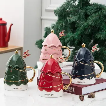 2020 Yaratıcı Noel Ağacı Kupa Kişilik Çift Trend Sevimli Kadın Ofis Seramik Kahve Fincanı