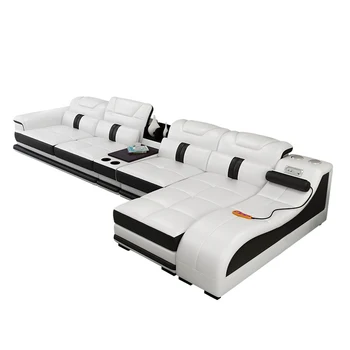 oturma odası masaj kanepesi L şekli köşe hakiki deri kanepe Nordic hoparlör ses sistemi radyo İphone şarj USB Bluetooth