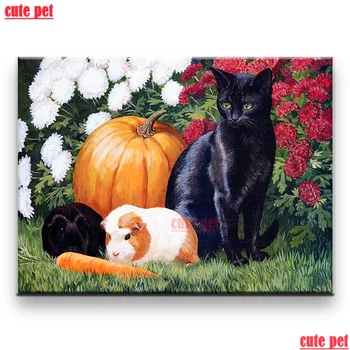 sevimli hayvan Hayvan 5D Tam Kare Matkap DİY Elmas Boyama siyah kedi kabak Nakış bulmaca CrossStitch Mozaik Dekorasyon hediye