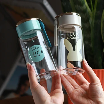 300ml Şanslı Mektup Cam Mini Basit Taze Güzel Su kapaklı şişe Halat Küçük Kapasiteli Taşınabilir İsıya Dayanıklı Kahve Fincanı