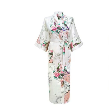 Beyaz Çinli Kadın Seksi V Yaka Elbiseler Rayon Ipek Pijama Uzun Baskılı Gecelik Düğün Gelin Elbise Yenilik Giyim D124-07