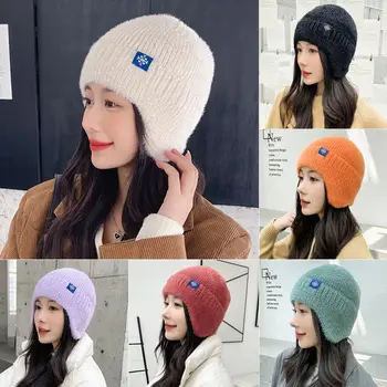 Kızlar Açık Örme Kış Sıcak Şapka Kasketleri Kap Kulaklık Yün Şapka