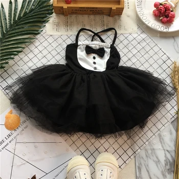 Tonytaobaby Yaz Yeni Bebek Kız Siyah Kravat Net İplik Küçük Siyah Elbise prenses elbise