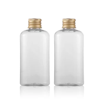 altın alüminyum kapaklı 100ml Oval şişe, boş plastik şişe 100ml yüz cilt toneri PET konteyner