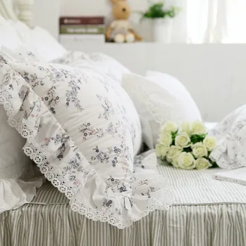 2 adet pastoral yastık Tatlı Fırfır dantel yastık örtüsü Ev yatak yastık sham Zarif çiçek baskı yastık kılıfı Havlu