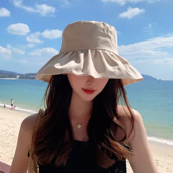 İlkbahar Yaz Kadın Düz Renk güneş şapkaları Kova Kapakları Kore Tarzı Güneş Geçirmez Balıkçılık Cpa'lar Nefes Açık Sahil Kadınlar İçin