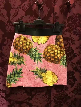 Özelleştirilmiş kadın Yeni Moda Ananas Baskı Jakarlı Pembe Kısa Etekler Elastik Bel Rahat Artı Boyutu 3XS-10XL A-Line Etek