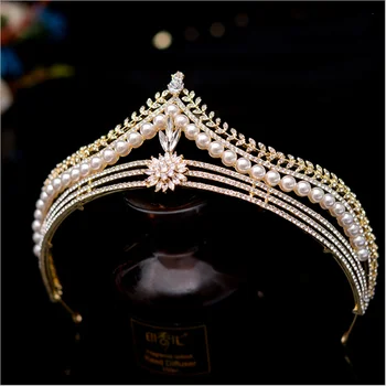 HG016 Kore düğün başlığı gelin taç inci taklidi tiara zarif prenses düğün başlığı saç aksesuarları kadınlar için