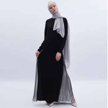 Müslüman Moda kadın Siyah uzun elbise İslam gece elbisesi Yuvarlak Boyun Tam Boy Gevşek Abaya Kaftan Orta Doğu Buruşuk Elbise