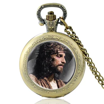 Klasik Hıristiyan İsa Kuvars cep saati Erkekler Kadınlar Yüksek Kalite Kolye Kolye Saat Saat Hediyeler