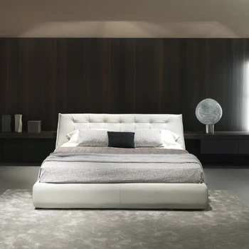 Iskandinav lüks deri yatak çift kişilik yatak modern basit 1.8 m ana yatak odası düğün yatak İtalyan deri sanat yatak