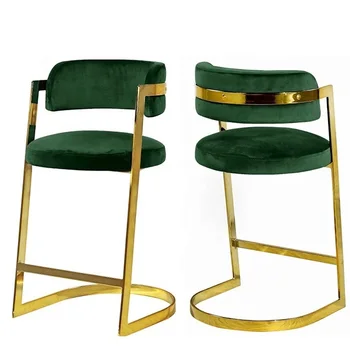 Sıcak satış bar taburesi sandalyeleri Modern Pirinç Renk Yeşil Kadife bar sandalyeleri