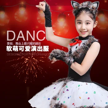 Anaokulu çocuk modern performans dans elbise yeni öğrenciler Cadılar Bayramı sahne sevimli kedi hayvan performans giyim