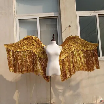 Büyük boy Güzel gümüş Melek tüy kanatları Moda gösterisi fotoğraf çekim sahne altın kanatları Modeli podyum sahne gösterisi kostüm