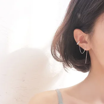 S925 Ayar Gümüş Ankastre Elmas Dalga kulak klipsi Kore Mizaç Uzun Kulak Hattı Kore Versiyonu Kadın Kulak Süsler