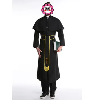 Seksi Siyah klasik Rahip Kostümleri Çapraz kolye Yetişkin Churchman misyoner Kostümleri Rason Baba parti cadılar bayramı kıyafetleri