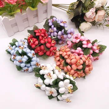 6 adet / grup Mini İpek Yapay Gül Çiçek Buketi Scrapbooking Sahte Çiçek Ercik Düğün Parti Dekorasyon DIY El Yapımı