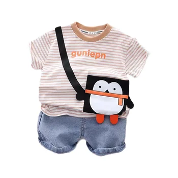 Yeni Yaz Moda Bebek Kız Giysileri Takım Elbise Çocuk Erkek Rahat Çizgili tişört Şort 2 adet / takım Toddler Kostüm Çocuklar Eşofman