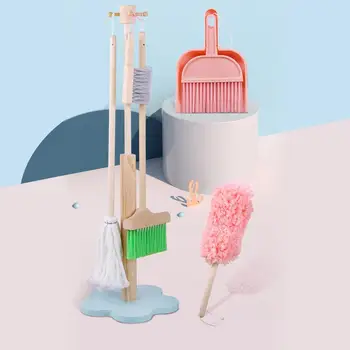 Çocuklar Temizleme Seti Çocuk Oyun Evi Simülasyon temizleme fırçası Ahşap Kombinasyonu Ayrılabilir Oyuncak Süpürge Paspas Silgi Temizleme Seti
