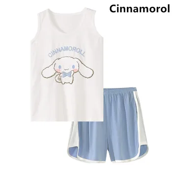 Sanrio Pijama Cinnamorol Yelek Yaz Pamuk Kolsuz İki parçalı Set All-in-one Sling Sutyen Gecelik Spor doğum günü hediyesi