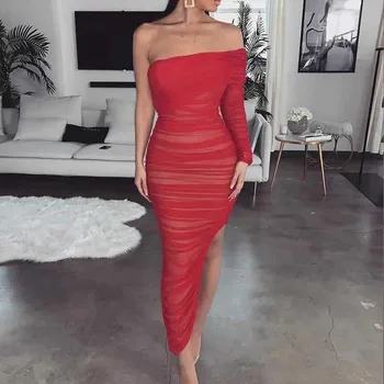 toptan 2020 yaz Yeni Kadın elbise Siyah kırmızı şarap uzun kollu Bodycon Ünlü Butik Kokteyl parti bandaj elbise