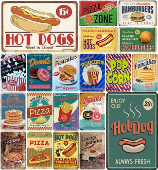Vintage Metal Tabela Keyfini Çıkarın Hot Dog Pizza Hamburger Patlamış Mısır Çörek Krep Gıda Her Zaman Taze Restoran mutfak dekoru
