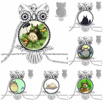 EJ Sır Takı Kaplama Cam Cabochon Gerdanlık Uzun Kolye Baykuş Kolye Kızlar İçin En İyi Hediye Komşum Totoro Logosu